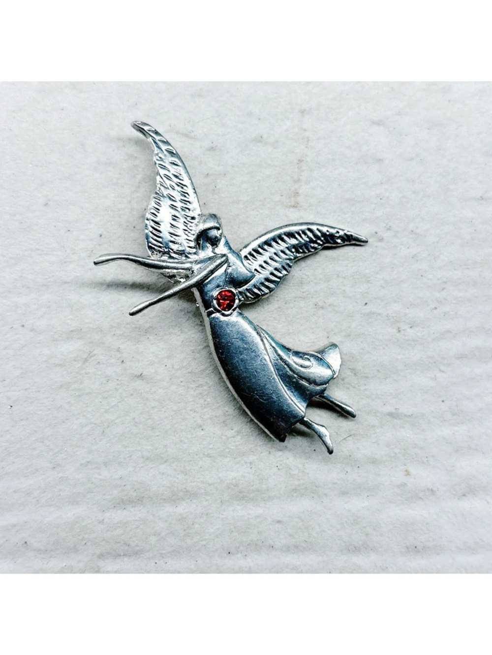 4711gc. Red July Silvertone Angel Brooch